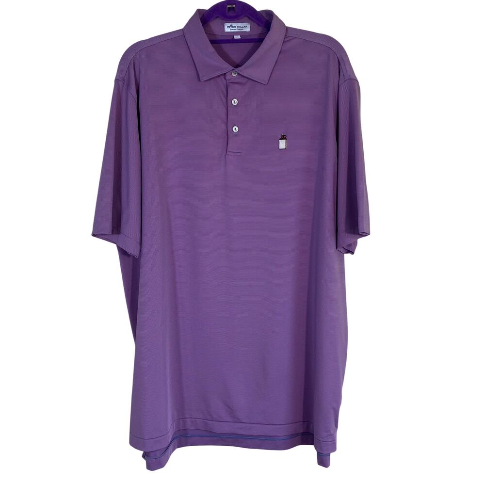 Peter Millar XL Striped Performance Polo Shirt Moonshine Jug Logo Nevillewood